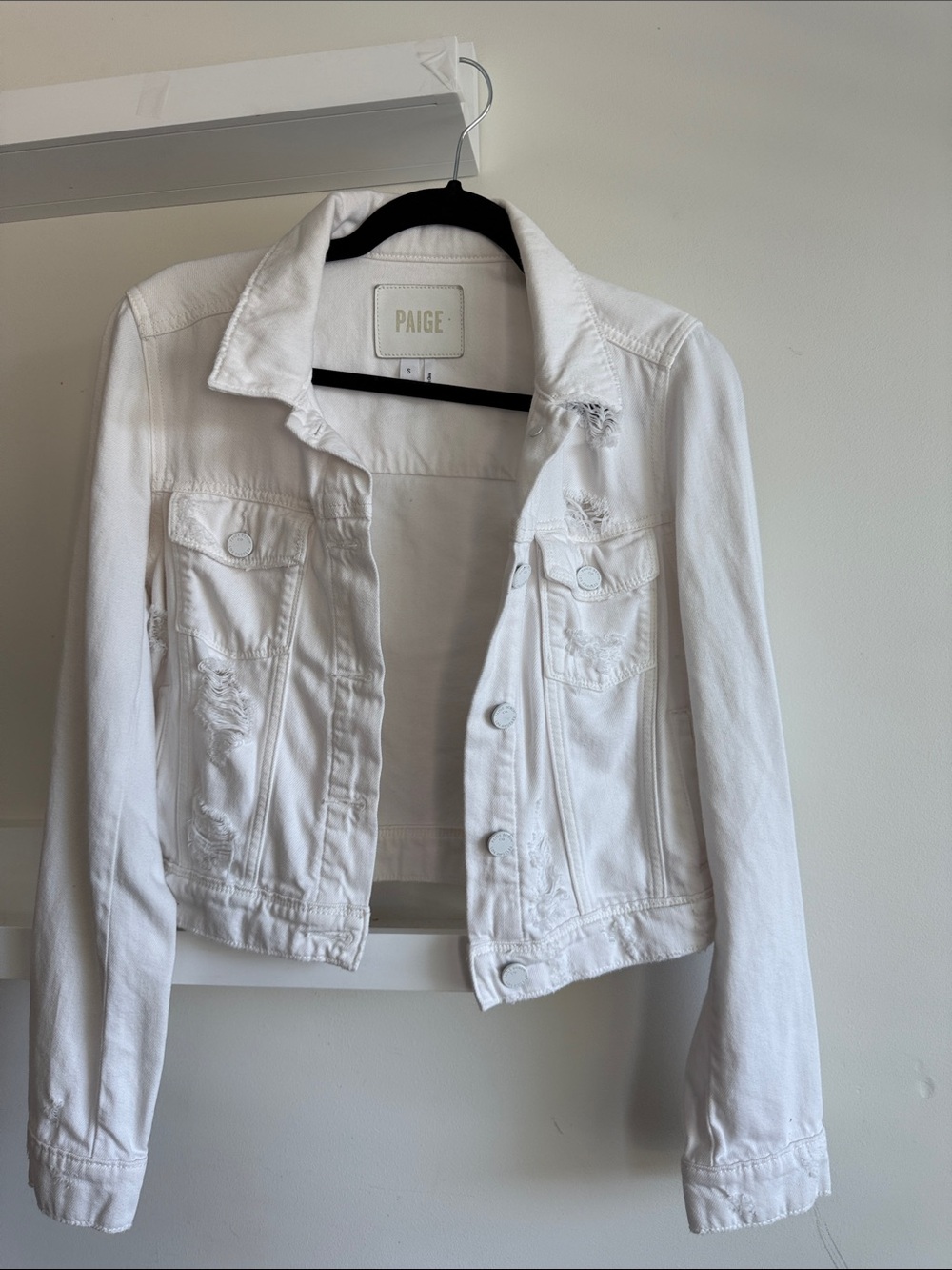 PAIGE White Distressed Denim Jacket - Women's